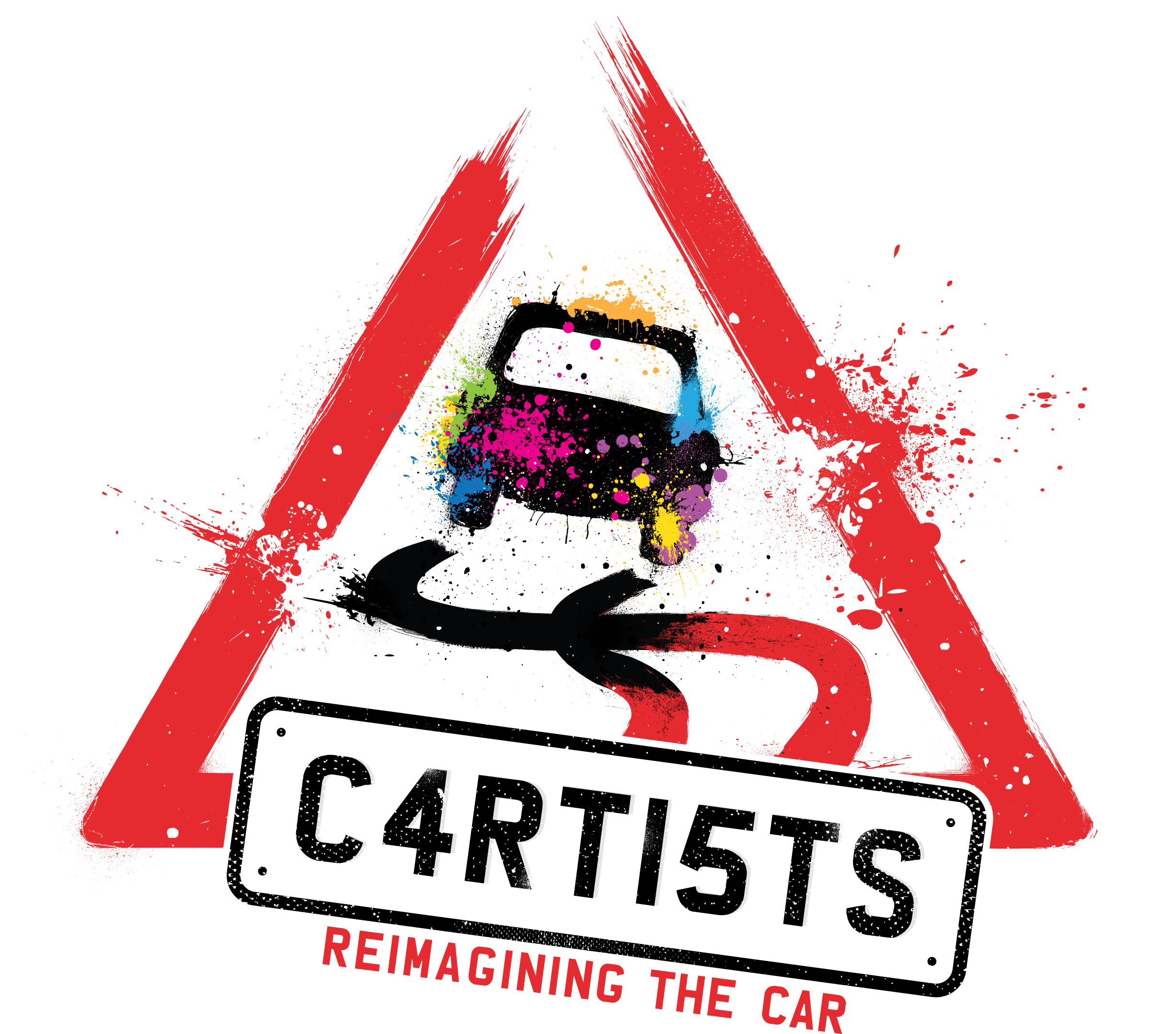 cartists image - a paint spattered road sign of a car