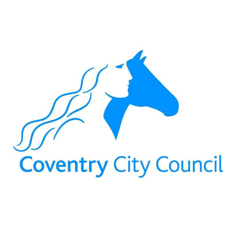 Coventry City Council logo in blue featuring the heads of Lady Godiva and a horse