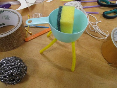 prototype made from sponge and scoop and pipecleaners